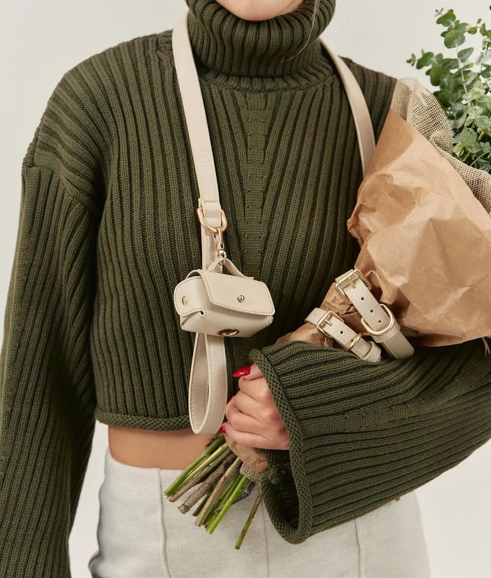 Laisse chien beige avec porte sacs à crottes intégré - Accessoire promenade tout en un écologique et pratique