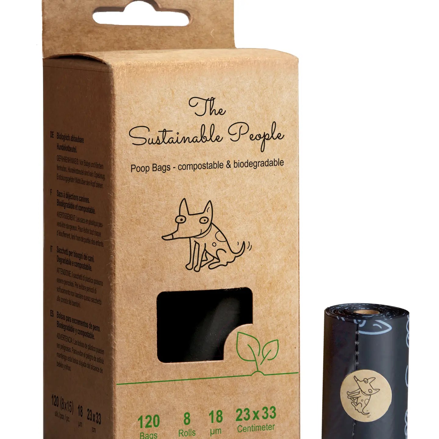 Sacs à déjections chien compostables et biodégradables - 120 sacs en 8 rouleaux écologiques - CasualPets